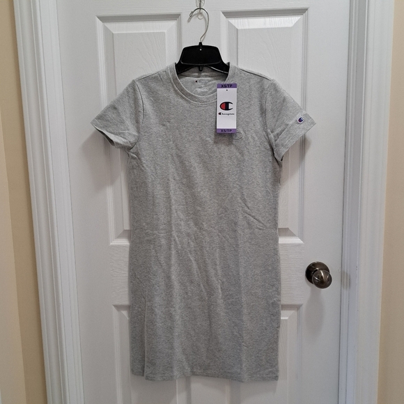 ❤️ New! Champion T-Shirt Dress Light Grey Women's XS Cotton Blend Short Sleeve - Picture 5 of 11